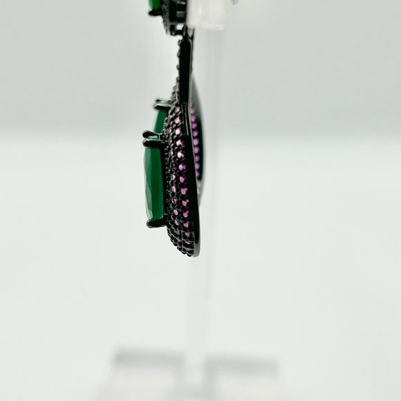 Elegant Green and Pink Drop Earrings Pave CZ Pave-New - Picture 4 of 5